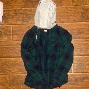 Love Tree Green and Black Plaid Shirt with Hood